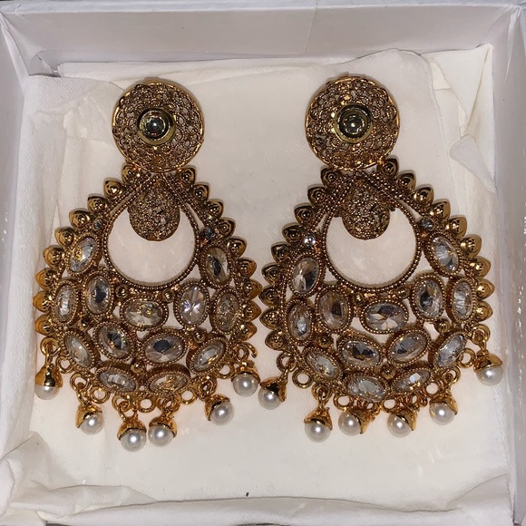 Gold earrings with diamonds & pearls - Picture 2 of 2